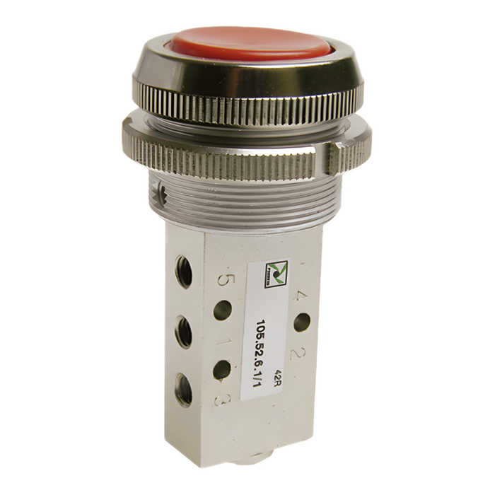 Pneumax 105.52.6.1/1 M5 - 5/2 30mm Push Button Spring Valve Red - pneumaticsystems