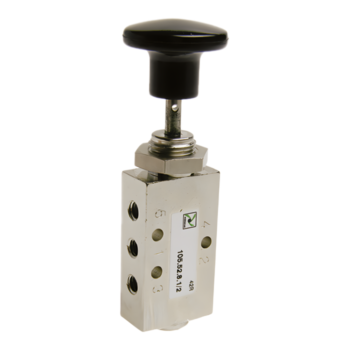 Pneumax 105.52.8.1/2 M5 - 5/2 Push Button Spring Black - pneumaticsystems