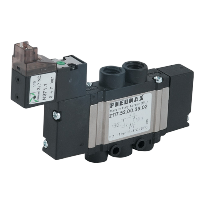 Pneumax 2115.52.00.39.01 10mm 5/2 Sol/Spring Valve 12Vdc LED 90¬° Connector - pneumaticsystems