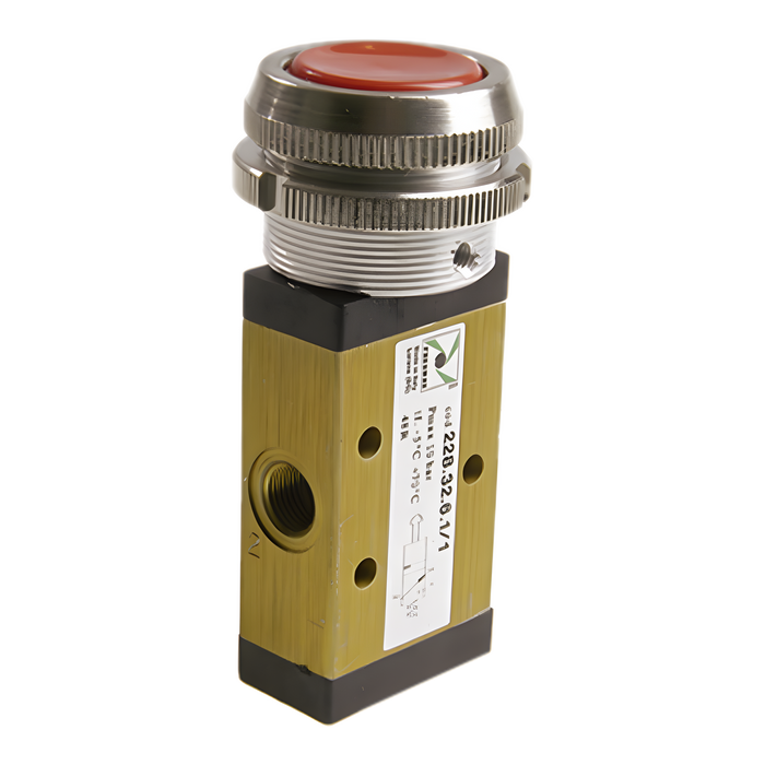 Pneumax 228.32.6.11/1 G1/8 3/2 30mm Push Button Pilot Return Red - pneumaticsystems
