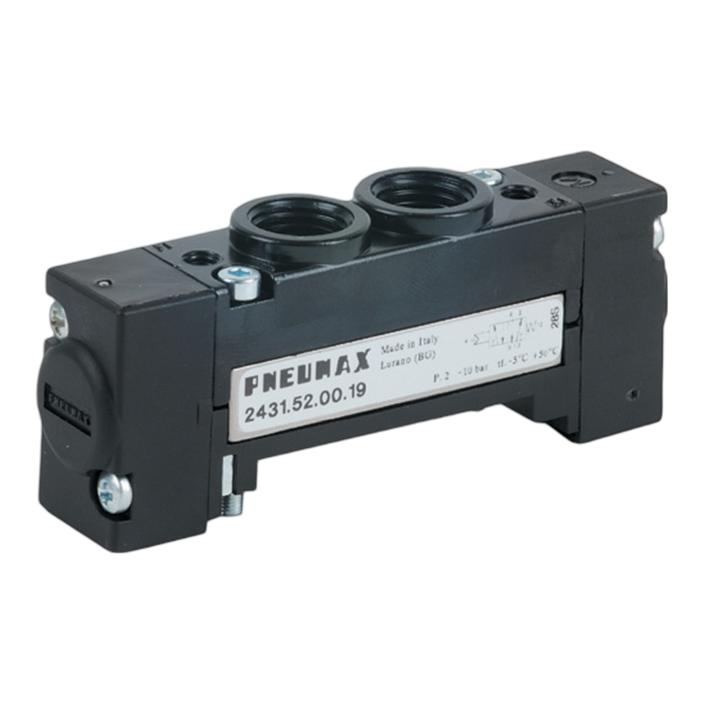 Pneumax 2431.52.00.39.62 G1/4 18mm FLAT 5/2 Solenoid/Spring 24Vdc Down