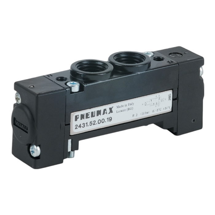 Pneumax 2431.52.00.39.88 G1/4 18mm FLAT 5/2 Solenoid/Spring 24Vdc 1W (2 Pos O'ride) - pneumaticsystems
