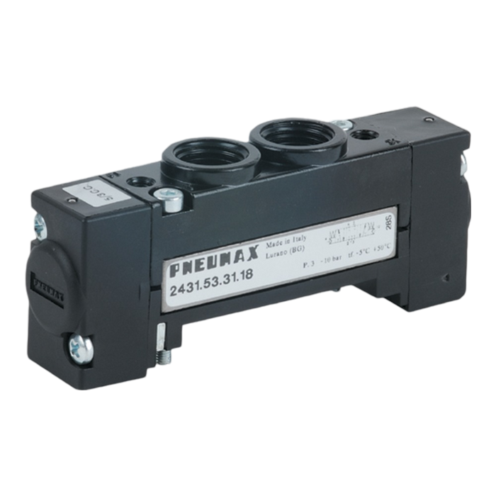 Pneumax 2431.53.33.35.05 1/4 18mm FLAT 5/3 Pressured Centres Sol/Sol 24Vac - pneumaticsystems