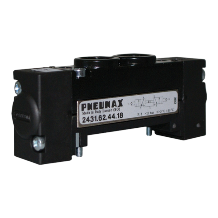 Pneumax 2431.62.44.35.62 G1/4 18mm FLAT 2x3/2 N/C Solenoid/Solenoid 24Vdc Down (2 Pos O'ride) - pneumaticsystems