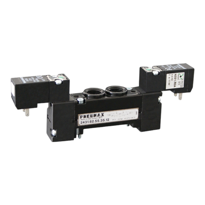 Pneumax 2431.53.32.35.09 1/4 18mm FLAT 5/3 Open Centres Sol/Sol 24Vdc Earth" - pneumaticsystems
