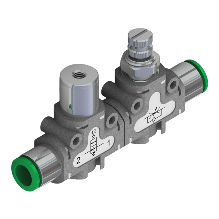 Pneumax 551.1F2.D8.M2.XX Inline Bidir Blocking + Flow Control 1/4 Male-8mm Banjo" - pneumaticsystems
