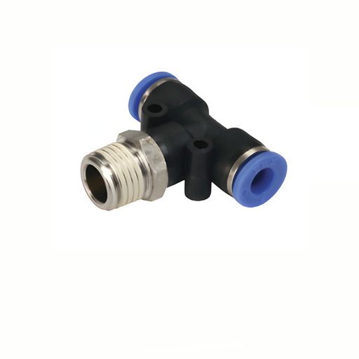 Pneumax PT16-04 - 16mm x 1/2" Taper Male Branch Swivel Tee - Taper Thread (Blue Collet) - pneumaticsystems