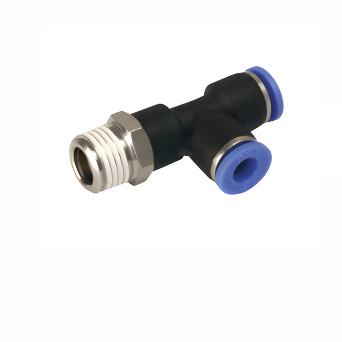 Pneumax PST12-04 - 12mm x 1/2" Taper Male Run Swivel Tee (Blue Collet) - pneumaticsystems