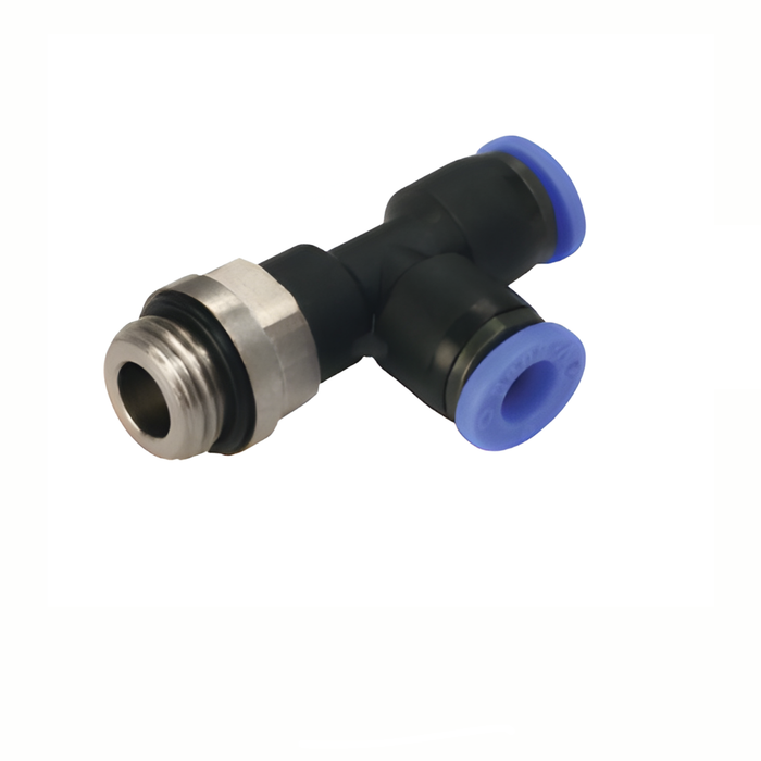 Pneumax PST12-G04 - 12mm x G1/2" Parallel Male Run Swivel Tee (Blue Collet) - pneumaticsystems