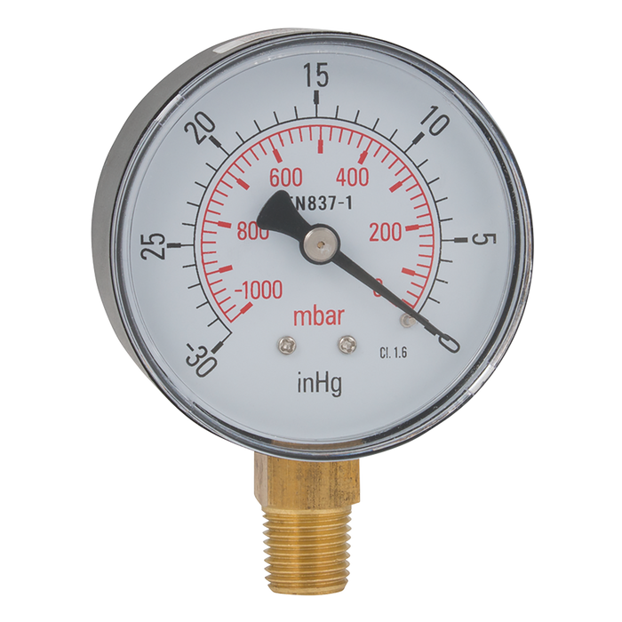 FT Pro - VG100-01D 3/8"BSPT 100MM Vacuum Bottom Connection Gauge - pneumaticsystems