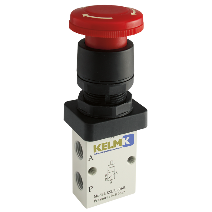 FT Pro - KSCPL-06-R 1/8" 3/2 N/C Palm Button Latch Valve - pneumaticsystems