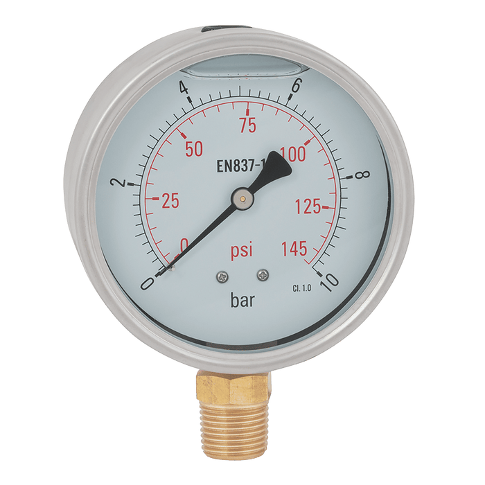 FT Pro - HG100-004B 1/2" BSPT 100MM Heavy Duty Bottom Connection Gauge 0-58 PSI - pneumaticsystems