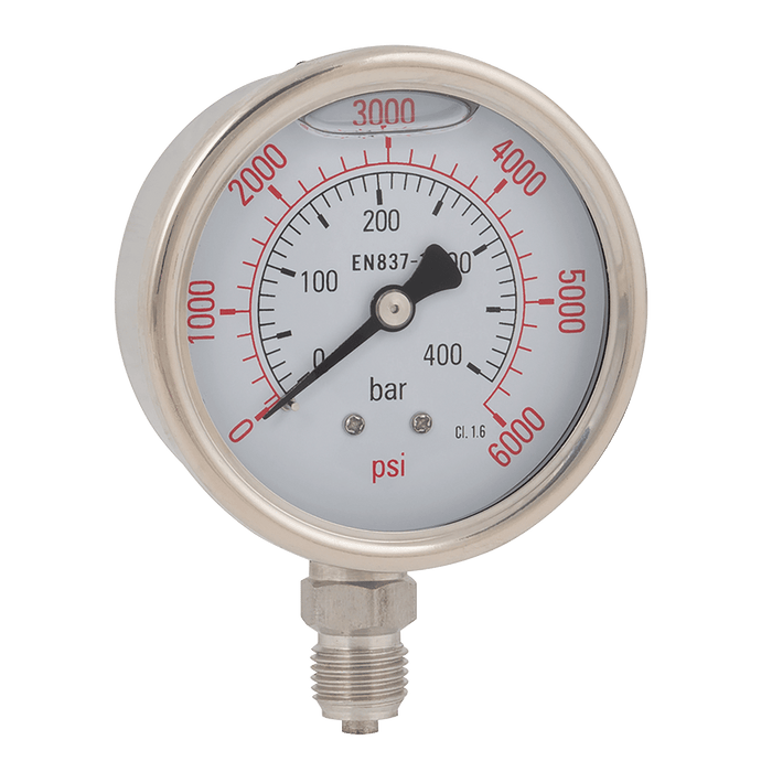 FT Pro - SSG63-250BG 1/4"BSPP 63MM Bottom Glycerine Gauge 0-4000PSI - pneumaticsystems