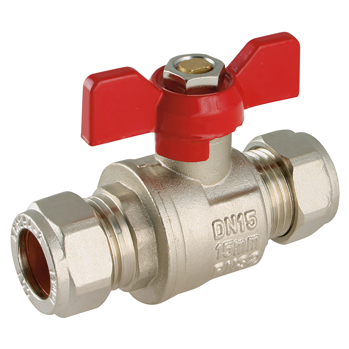 FT Pro - EPS-102450 15MM OD Brass Ball Valve Red Handle WRAS