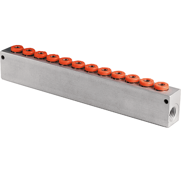 Metalwork - 7304106 4mm Pneumatic Manifold 6 Position - pneumaticsystems