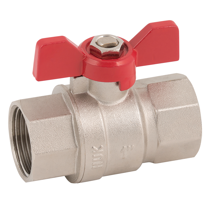 FT Pro - BV12-1W 1" BSPP Brass Ball Valve Fullbore Red Wing Handle - pneumaticsystems