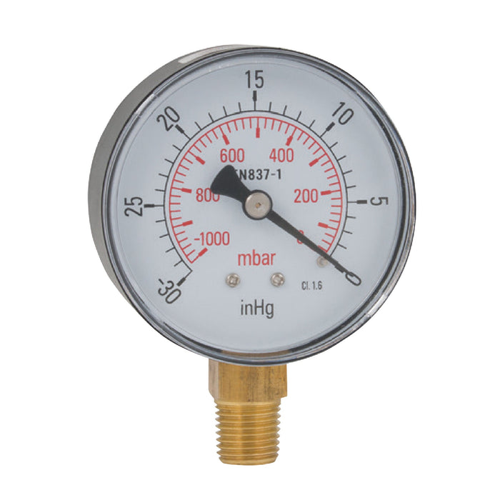 FT Pro - VG50-01C 1/4"BSPT 50MM Vacuum Bottom Connection Gauge - pneumaticsystems