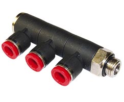C0C510828, Pneufit C Push-in fitting, Adaptor, Triple swivel elbow, 8mm, G1/4
