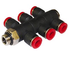 C0C710818, Pneufit C Push-in fitting, Adaptor, Triple universal tee, 8mm, G1/8