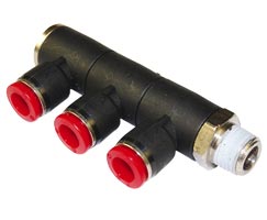 C0H511048, Pneufit C Push-in fitting, Adaptor, Triple swivel elbow, 10mm, R1/2