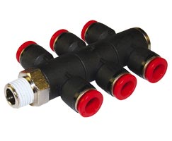 C0H710828, Pneufit C Push-in fitting, Adaptor, Triple universal tee, 8mm, R1/4
