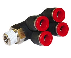 C0Q701048, Pneufit C Push-in fitting, Adaptor, Double branch, 10mm, R1/2