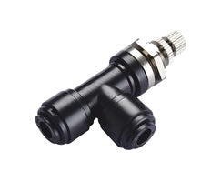 D00G41000, Pneufit D Acetal push-in fitting, Elbow, Flow control with bulkhead, 10mm