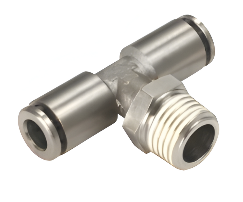 Pneumax IPBT12-02 - 12mm x 1/4" Male Swivel Tee Taper All Metal Push-Fit Fitting