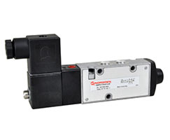 V61R517A-A313JB, V61 Series 24Vdc 5/2 non-locking solenoid actuated/spring return 1/4" NPT ported valve