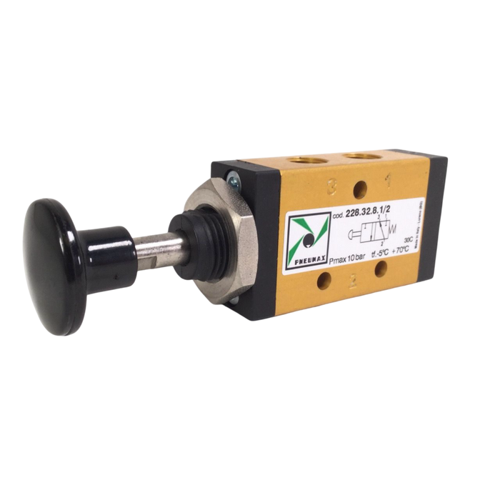 Pneumax 105.32.8/2 M5 - 3/2 Push Button Valve 2 Position Black - pneumaticsystems