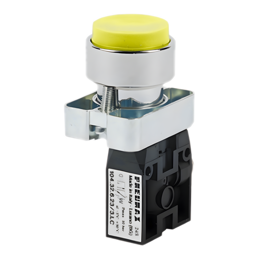 Pneumax 104.22.6.23/4.PA - 2/2 Push Button Valve Yellow Rear Conn N/O - pneumaticsystems