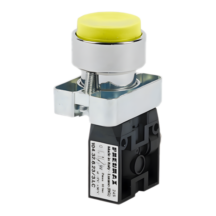 Pneumax 104.22.6.23/4.PA - 2/2 Push Button Valve Yellow Rear Conn N/O - pneumaticsystems