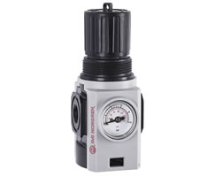 R82G-3JU-RKG, Excelon Plus General Purpose Regulator, 3/8" NPT, R-L flow, Knob down, Relieving, 4-102 psi, integrated gauge